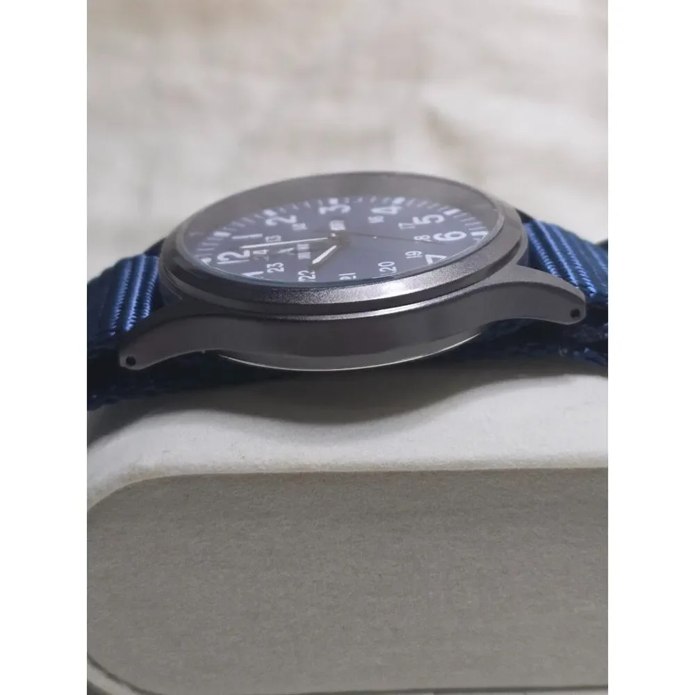 Ironway Military Field Watch Blue Dial Day Date Quartz Blue NATO Strap Box - US
